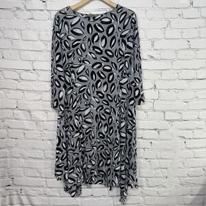 Chalet et Ceci Linen Dress Size 1X Abstract Asymmetrical Black‎ Gray Lagenlook